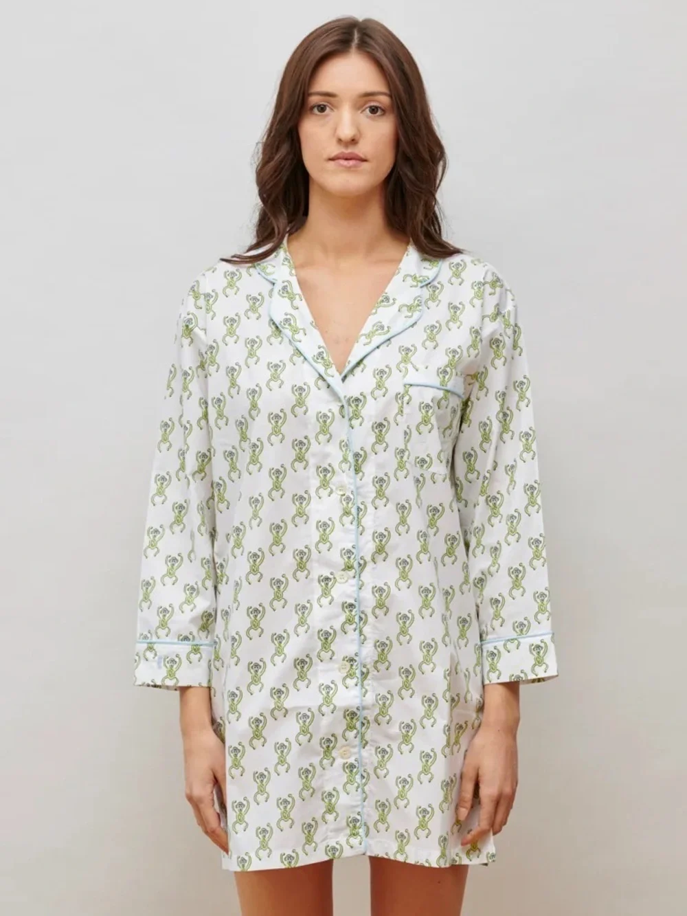 Marigot Cotton Monkey Print night shirt gown perfect condition Smoke pet free - Picture 1 of 3